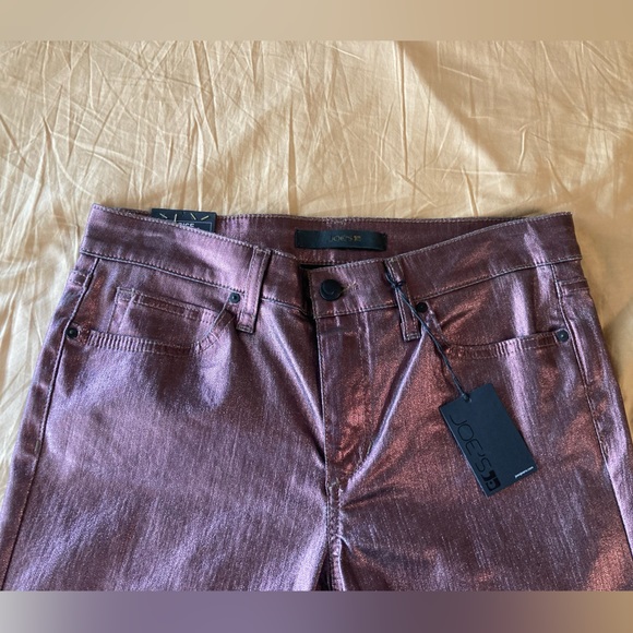 Joe's Jeans Mid Rise Skinny Stretch Rasberry Leather Coated Metallic Skinny Jean - Picture 9 of 16